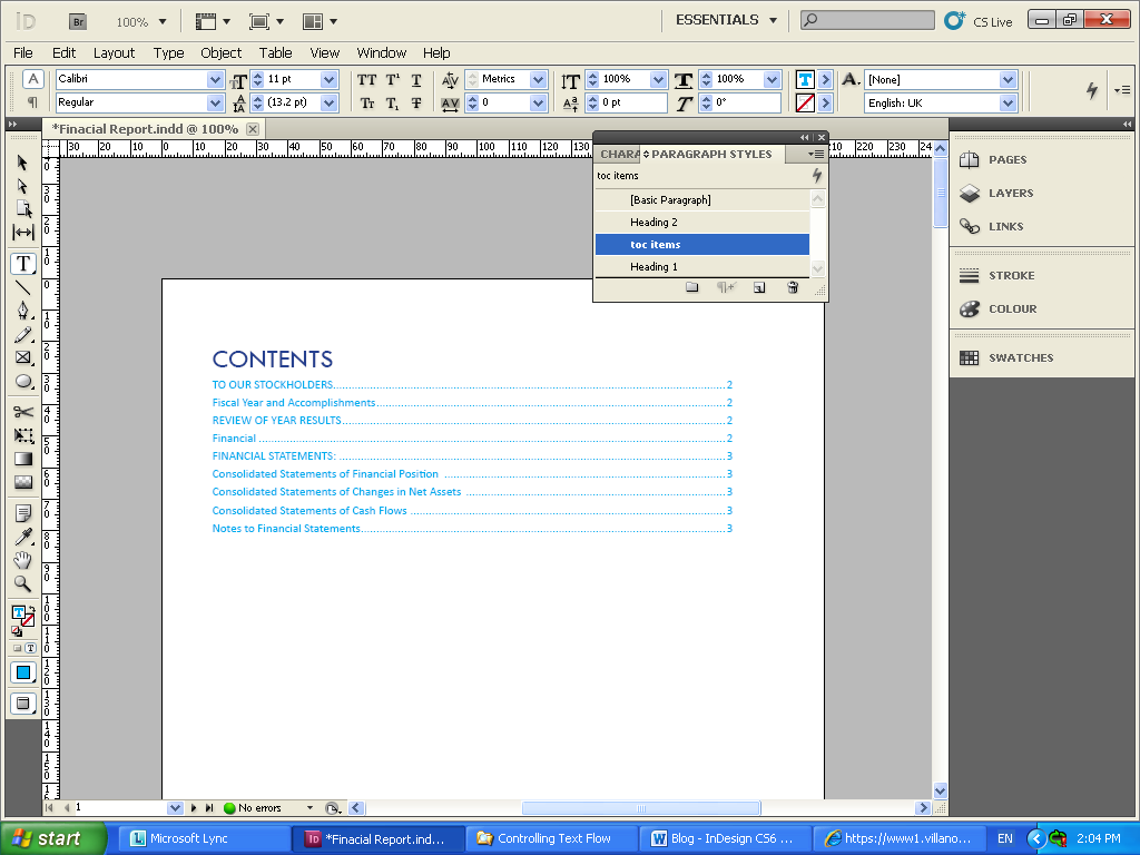 Table of Contents - InDesign
